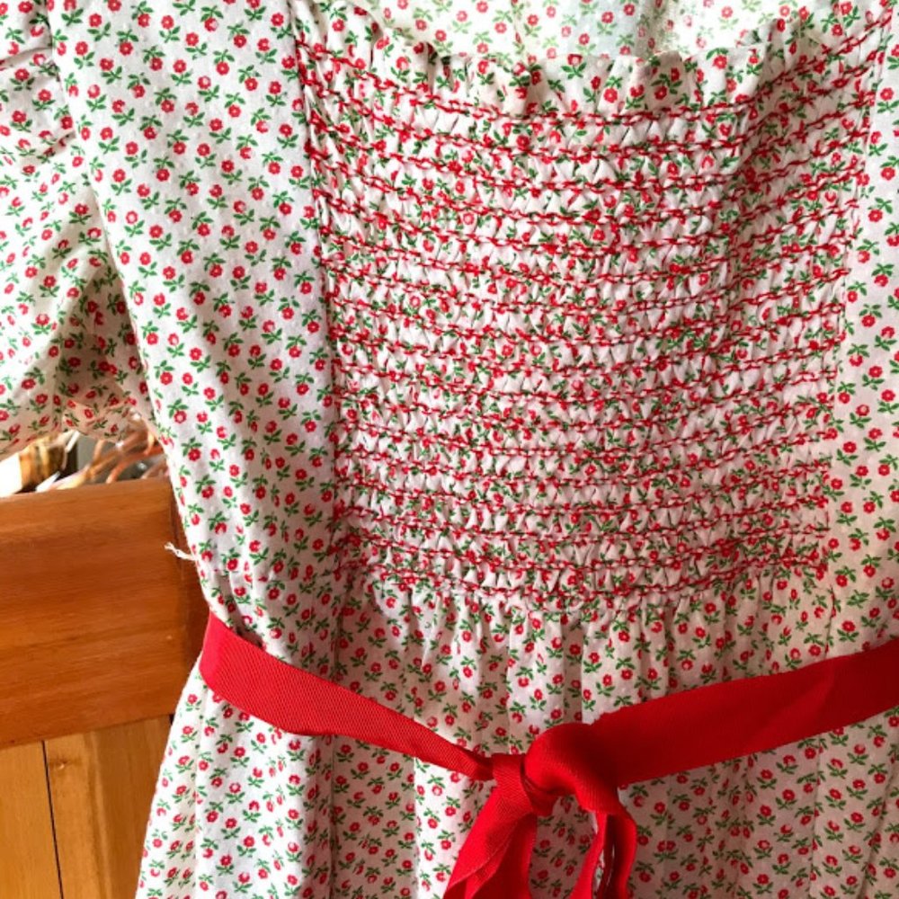 70's Floral Empire Waist Smocked Bodice Maxi Dress - Picture 3 of 4